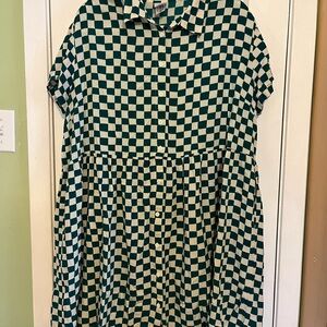 Checkered Green and Cream Kids Dress